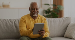 Senior black man ion his iPad