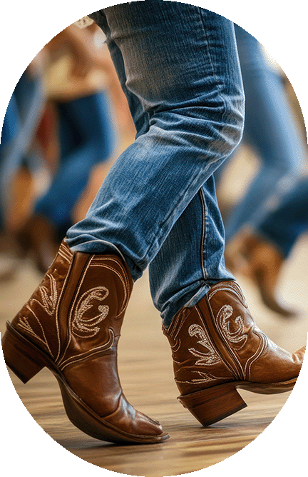 close up of cowboy boots at a line dance