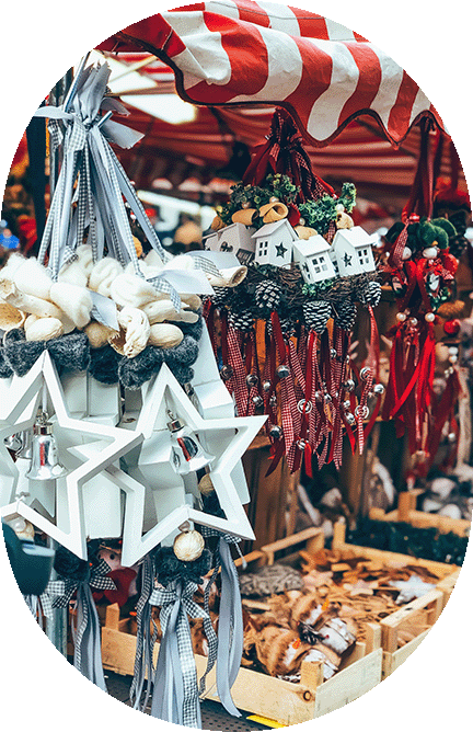 market booth selling holiday decorations