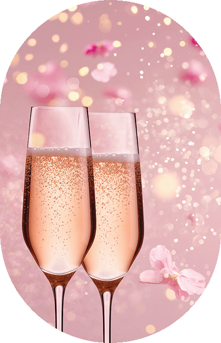 Two flutes of pink champagne with bubbles